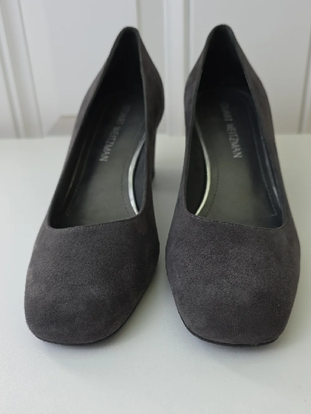 Stuart Weitzman Charcoal Suede Block Heel Pumps.  Size 9